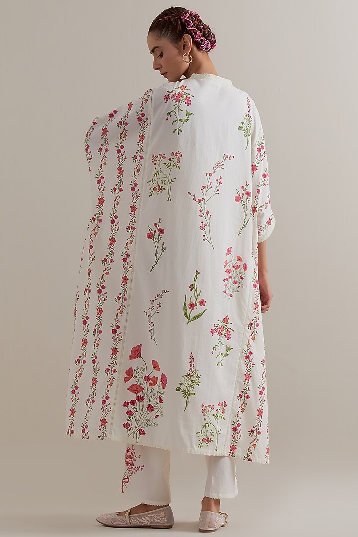 Off-White Cotton Floral Hand Block Printed Kaftan Set by Kora at Pernia's Pop Up Shop