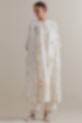 Off-White Cotton Floral Hand Block Printed Kaftan Set by Kora at Pernia's Pop Up Shop