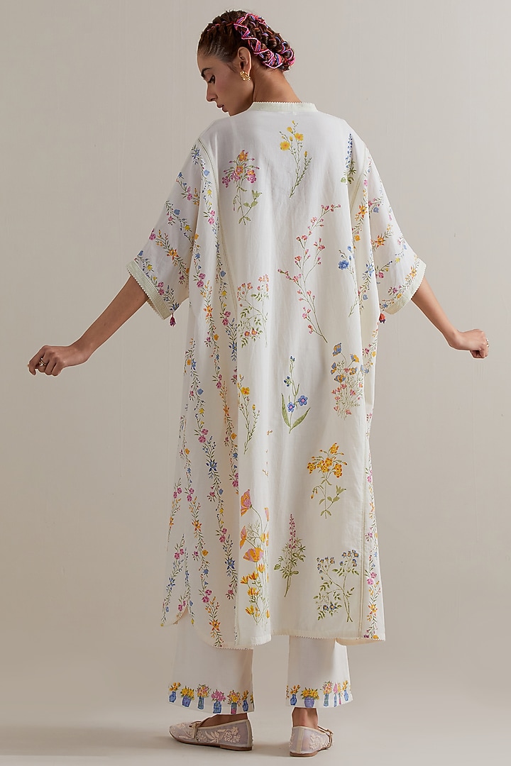 Off-White Cotton Floral Hand Block Printed Kaftan Set by Kora at Pernia's Pop Up Shop