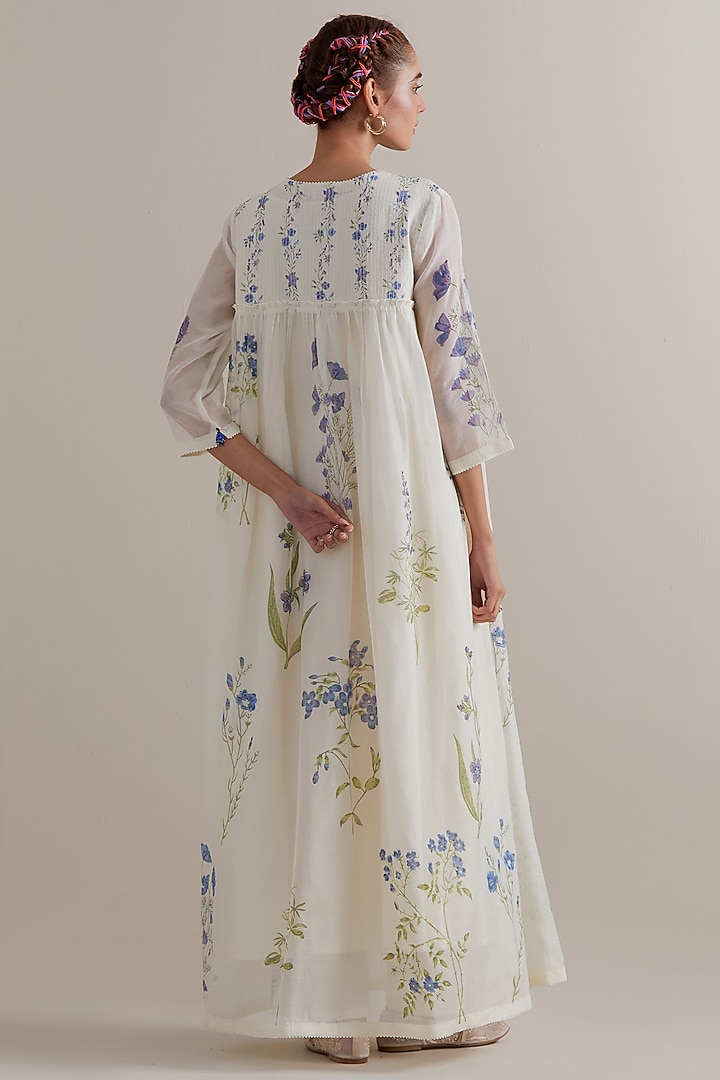 Off-White Cotton Chanderi Floral Hand Block Printed Kurta Set by Kora at Pernia's Pop Up Shop