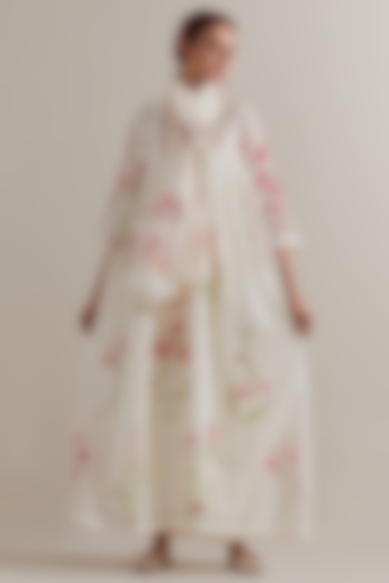 Off-White Cotton Chanderi Floral Hand Block Printed Kurta Set by Kora at Pernia's Pop Up Shop