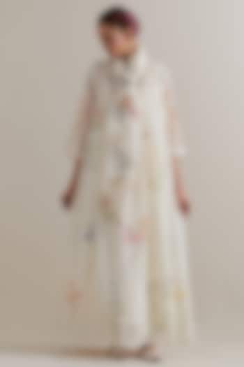 Off-White Cotton Chanderi Floral Hand Block Printed Kurta Set by Kora at Pernia's Pop Up Shop