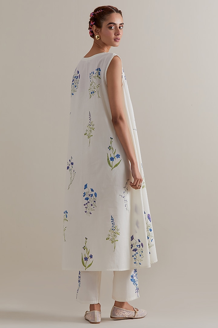 Off-White Cotton Floral Hand Block Printed A-line Kurta Set by Kora at Pernia's Pop Up Shop