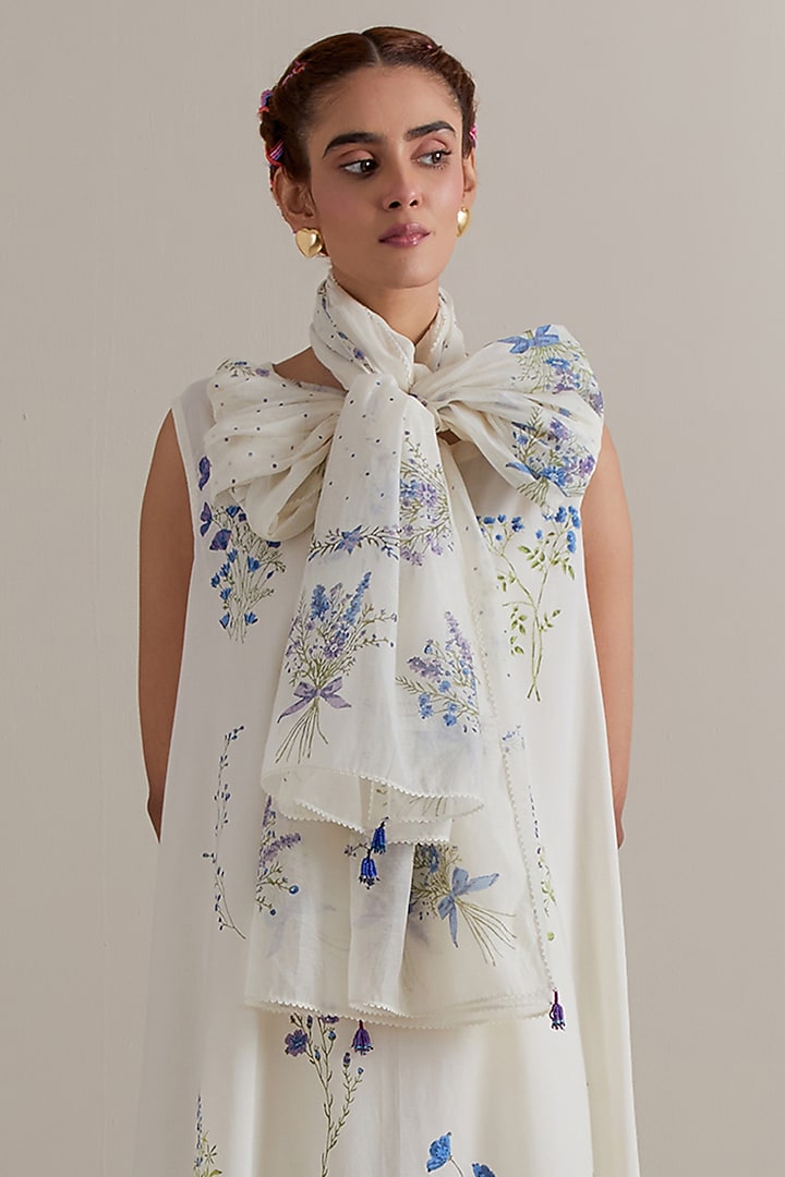 Off-White Cotton Floral Hand Block Printed A-line Kurta Set by Kora at Pernia's Pop Up Shop