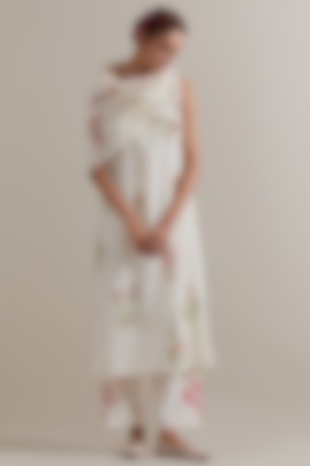 Off-White Cotton Floral Hand Block Printed A-line Kurta Set by Kora at Pernia's Pop Up Shop