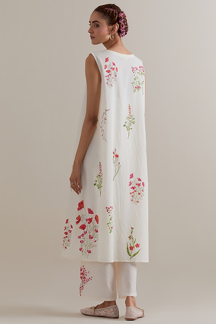 Off-White Cotton Floral Hand Block Printed A-line Kurta Set by Kora at Pernia's Pop Up Shop