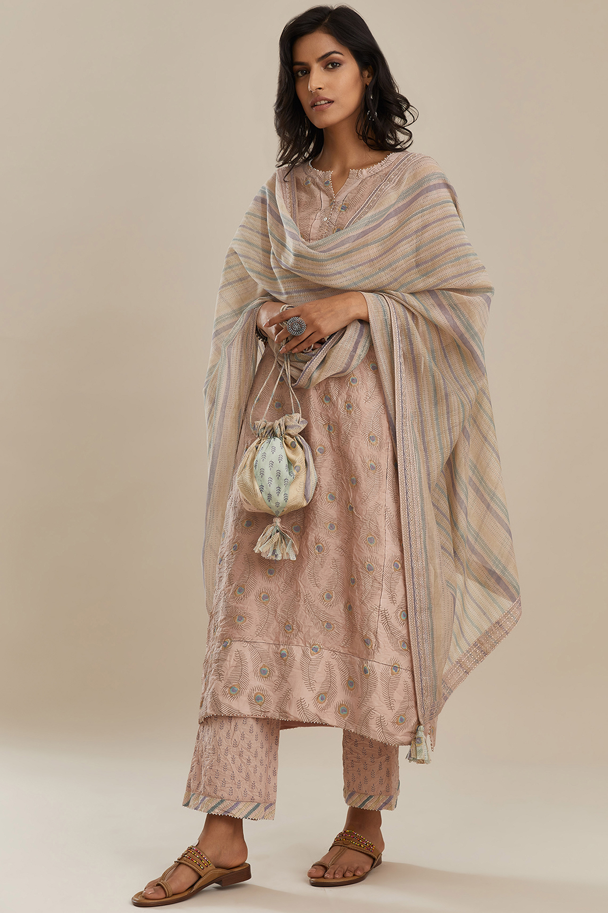 Pink Block Printed Kurta Set by Kora at Pernia's Pop Up Shop