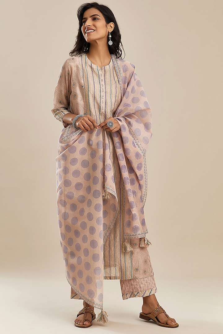 Pink Kurta Set With Block Print by Kora at Pernia's Pop Up Shop