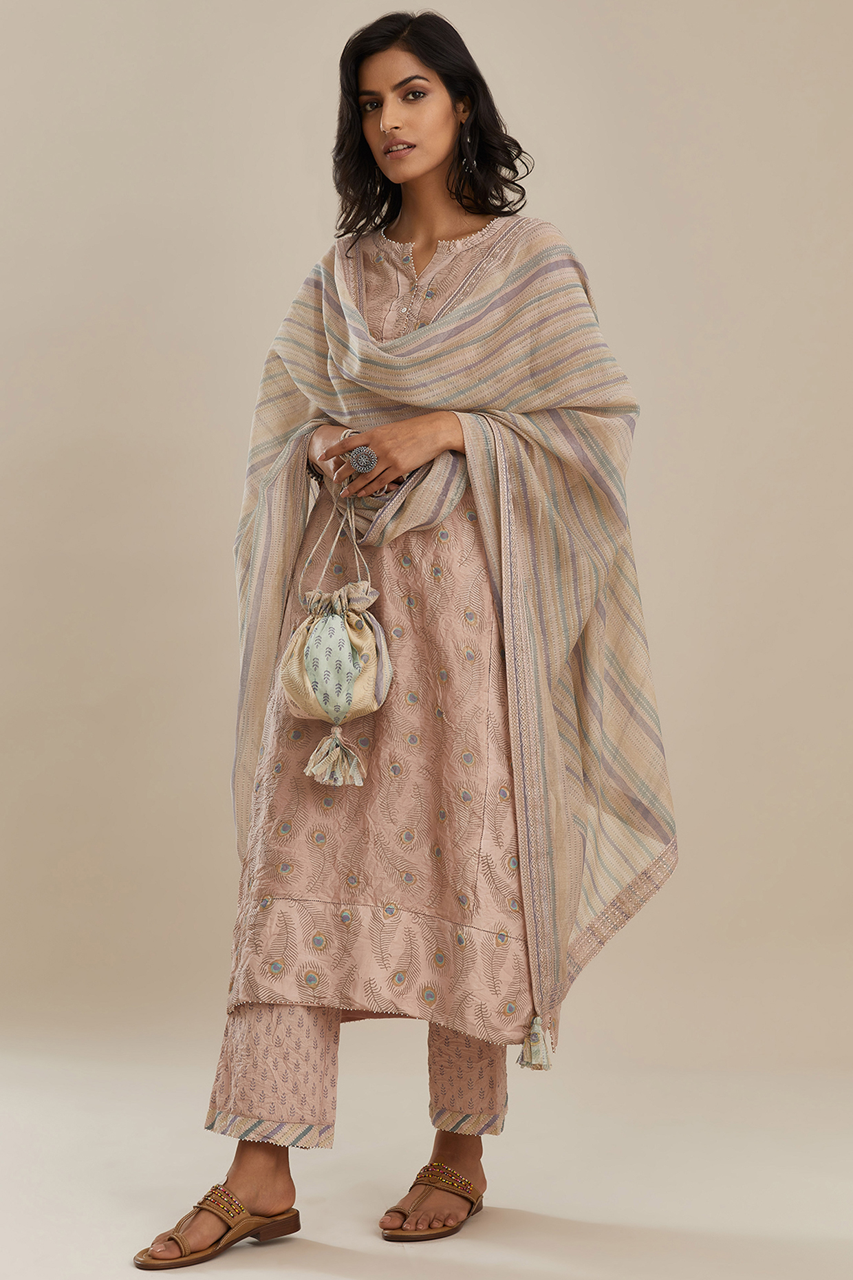 Multi-Colored Block Printed Potli by Kora at Pernia's Pop Up Shop
