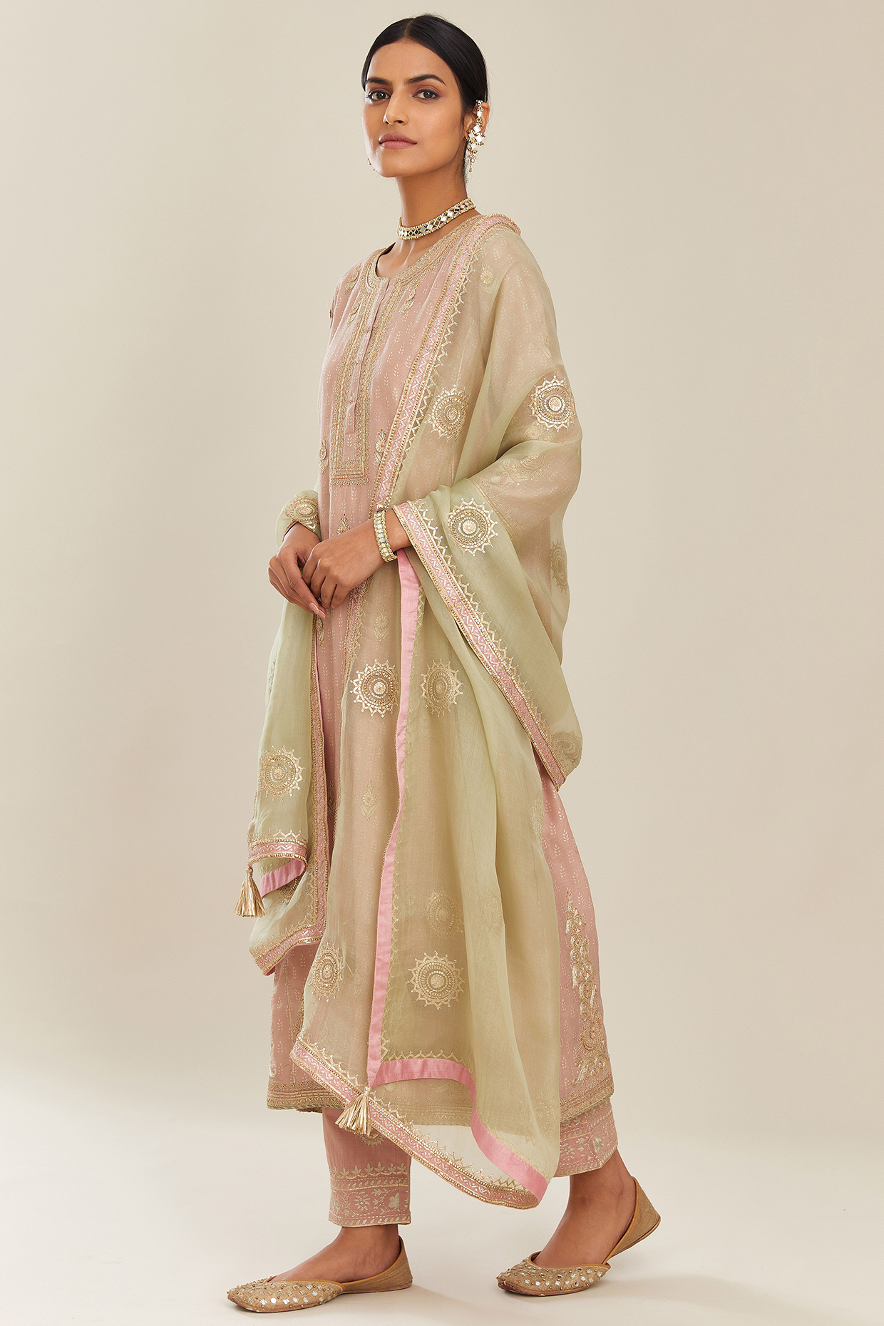 Old Rose Block Printed Kurta Set by Kora at Pernia's Pop Up Shop