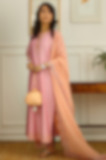 Light Pink Embroidered Straight Kurta Set by Kora at Pernia's Pop Up Shop