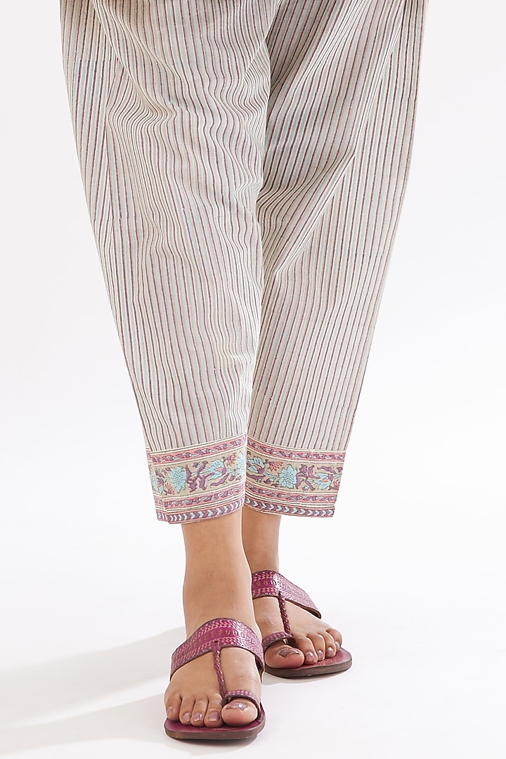 Grey & Pink Cotton Hand Block Printed Kurta Set by Kora at Pernia's Pop Up Shop