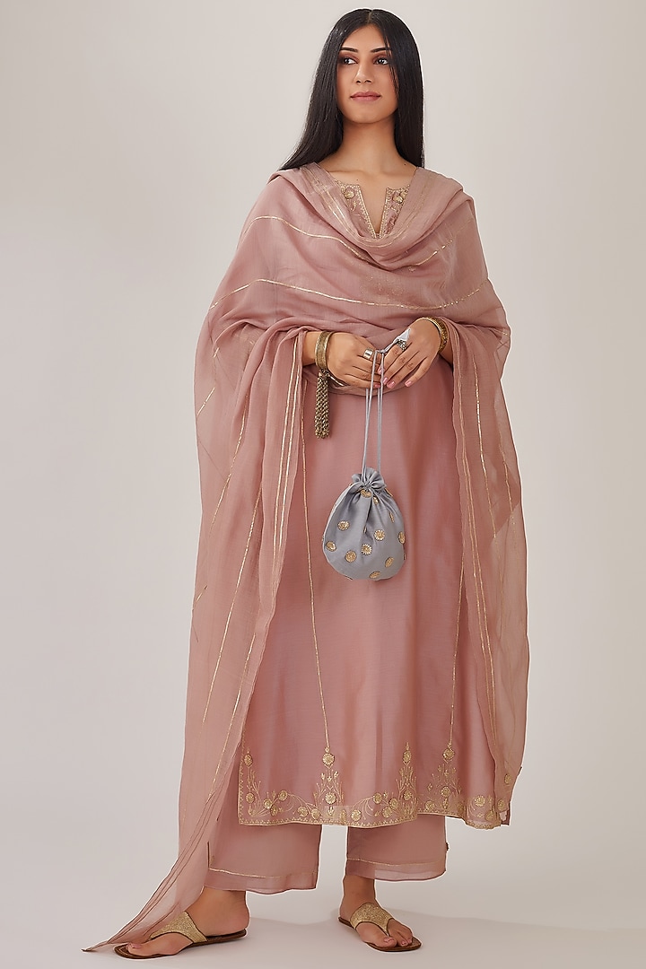 Lilac Hand Block Printed Kurta Set by Kora at Pernia's Pop Up Shop