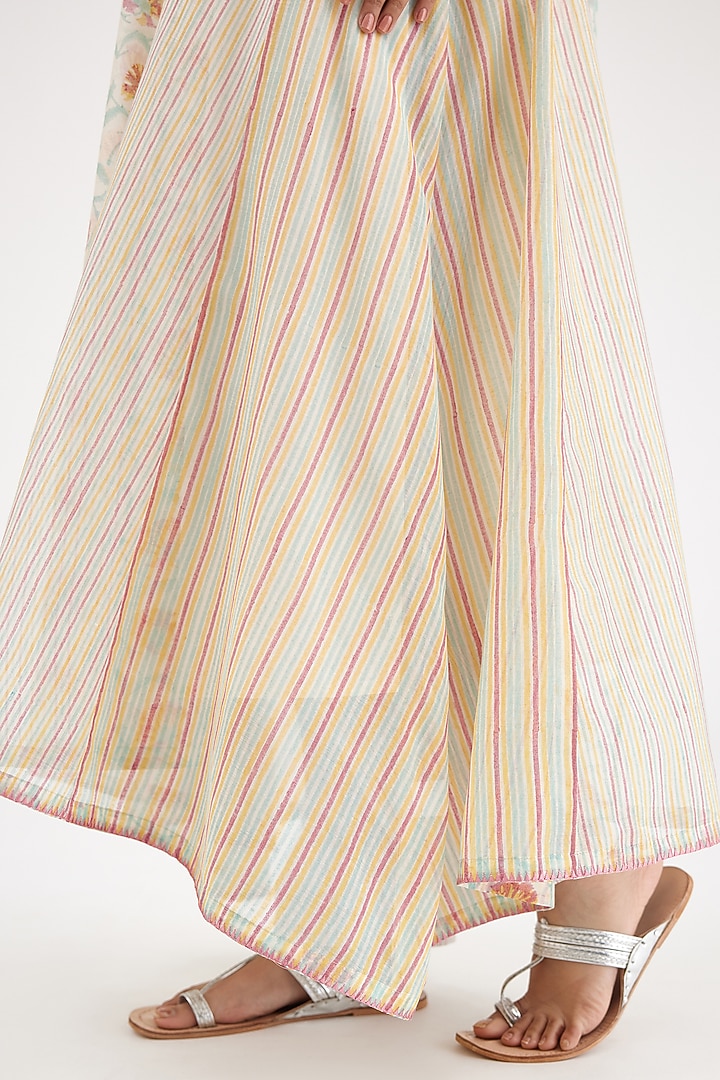 Pink & Cream Cotton Chanderi Printed Kurta Set by Kora at Pernia's Pop Up Shop