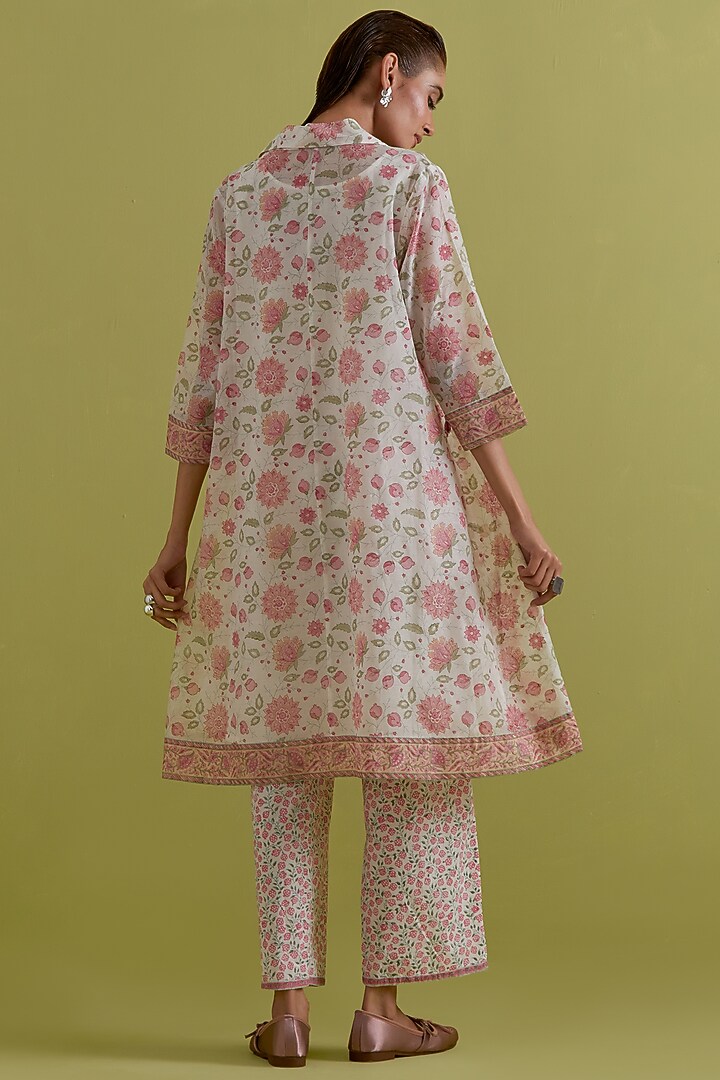 Off-White Cotton Chanderi Hand-Block Printed Kurta Set by Kora at Pernia's Pop Up Shop