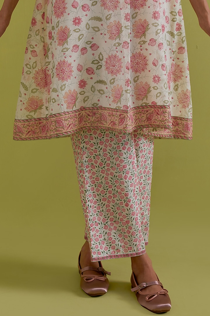 Off-White Cotton Chanderi Hand-Block Printed Kurta Set by Kora at Pernia's Pop Up Shop
