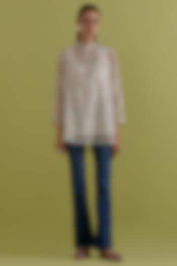 Off-White Cotton Chanderi Hand-Block Printed Top by Kora at Pernia's Pop Up Shop