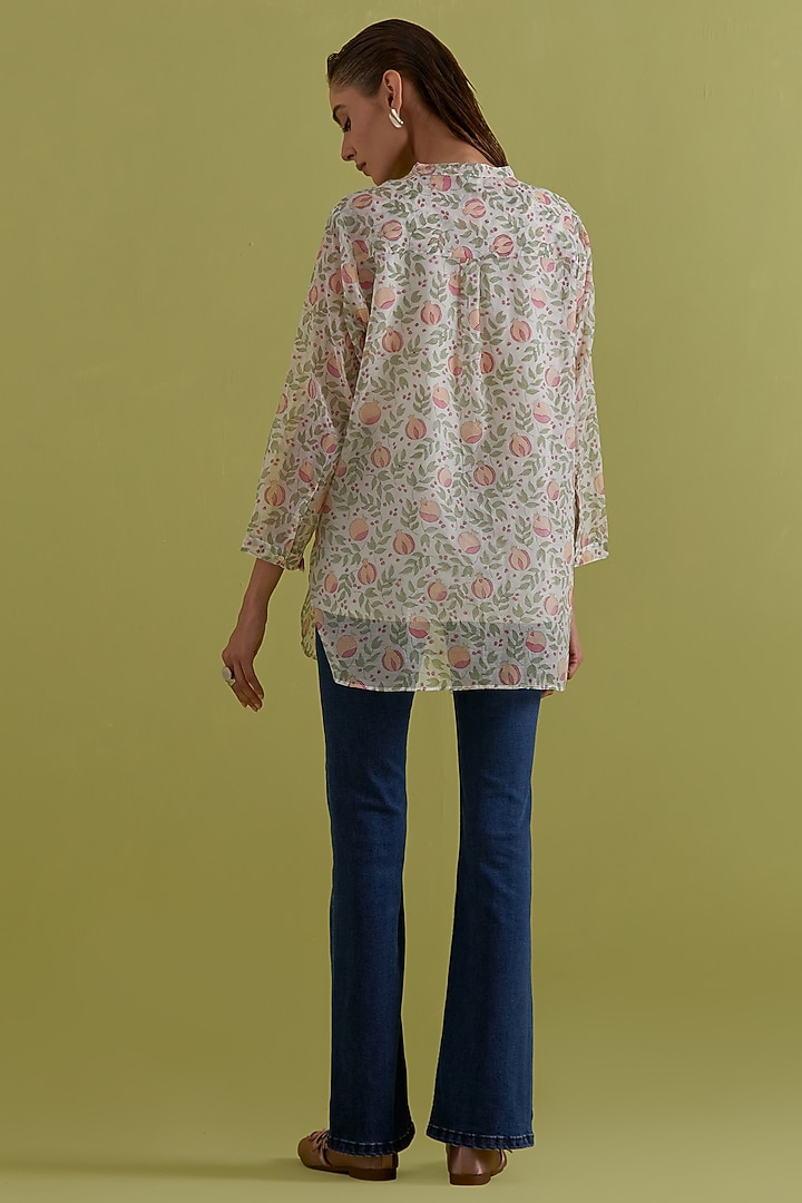 Off-White Cotton Chanderi Hand-Block Printed Top by Kora at Pernia's Pop Up Shop