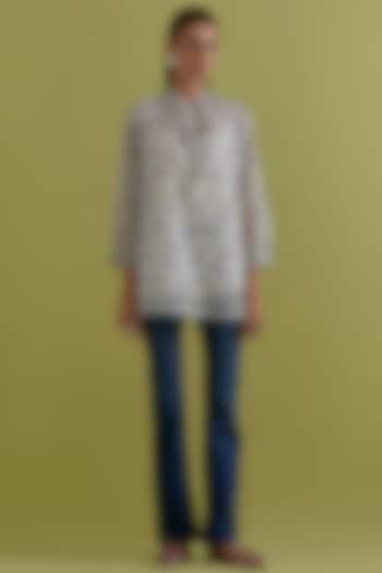 Off-White Cotton Chanderi Hand-Block Printed Top by Kora at Pernia's Pop Up Shop
