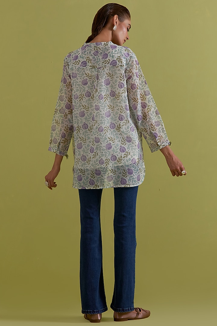 Off-White Cotton Chanderi Hand-Block Printed Top by Kora at Pernia's Pop Up Shop