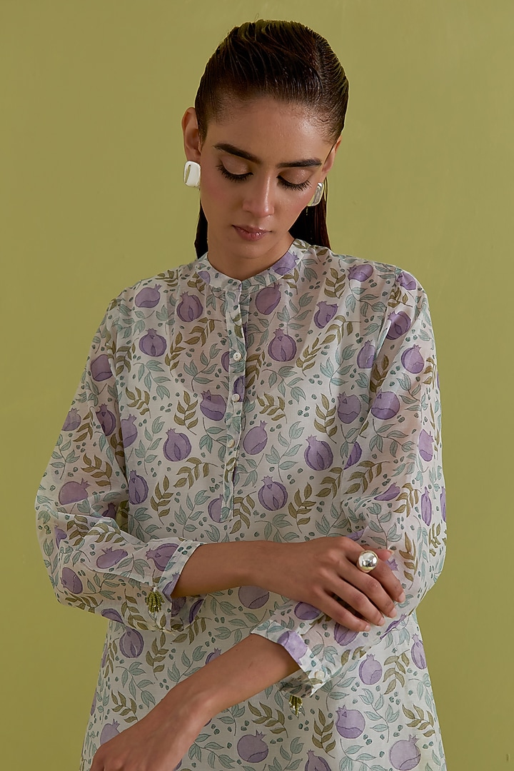 Off-White Cotton Chanderi Hand-Block Printed Top by Kora at Pernia's Pop Up Shop