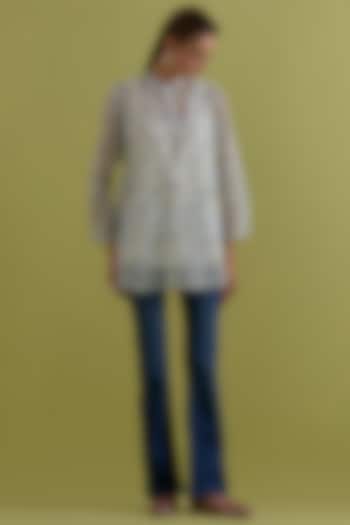 Off-White Cotton Chanderi Hand-Block Printed Top by Kora at Pernia's Pop Up Shop