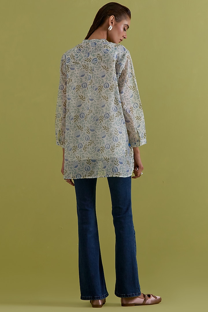 Off-White Cotton Chanderi Hand-Block Printed Top by Kora at Pernia's Pop Up Shop
