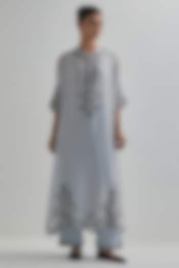 Blue Silk Chanderi Sequins Embroidered Kaftan Set by Kora at Pernia's Pop Up Shop