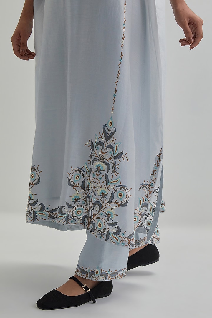 Blue Silk Chanderi Sequins Embroidered Kaftan Set by Kora at Pernia's Pop Up Shop