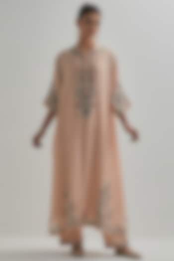 Pink Silk Chanderi Sequins Embroidered Kaftan Set by Kora at Pernia's Pop Up Shop