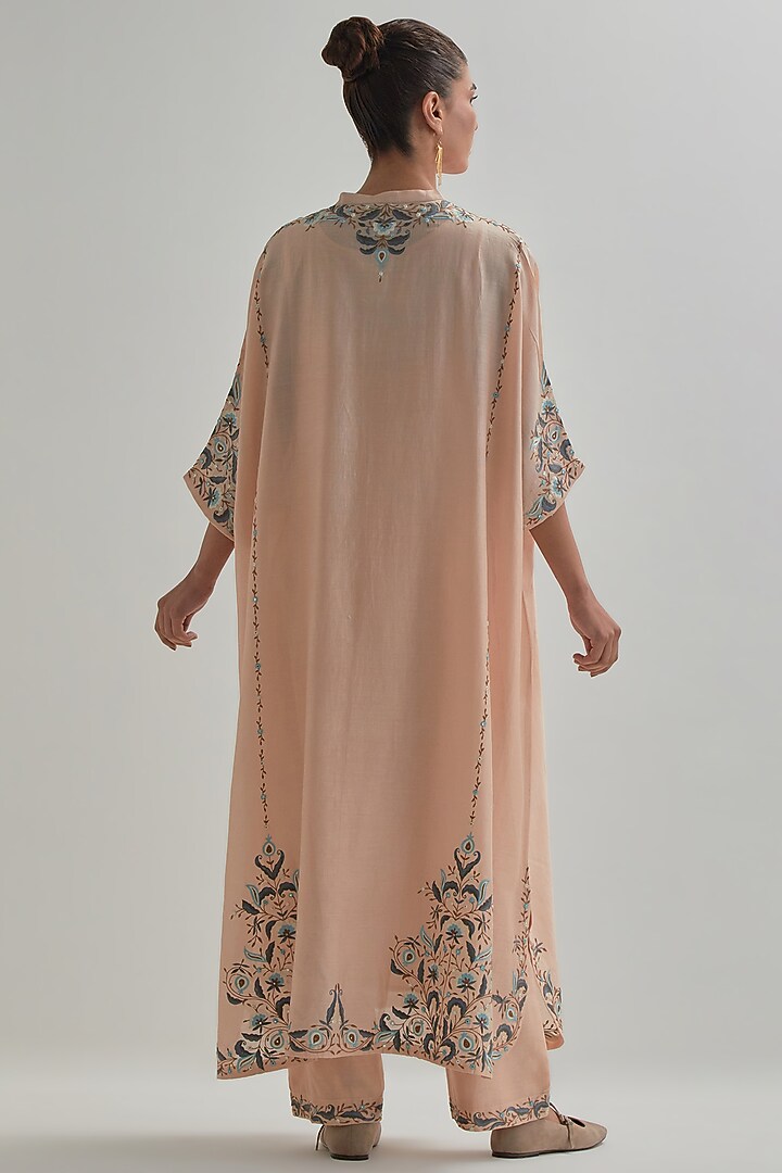 Pink Silk Chanderi Sequins Embroidered Kaftan Set by Kora at Pernia's Pop Up Shop