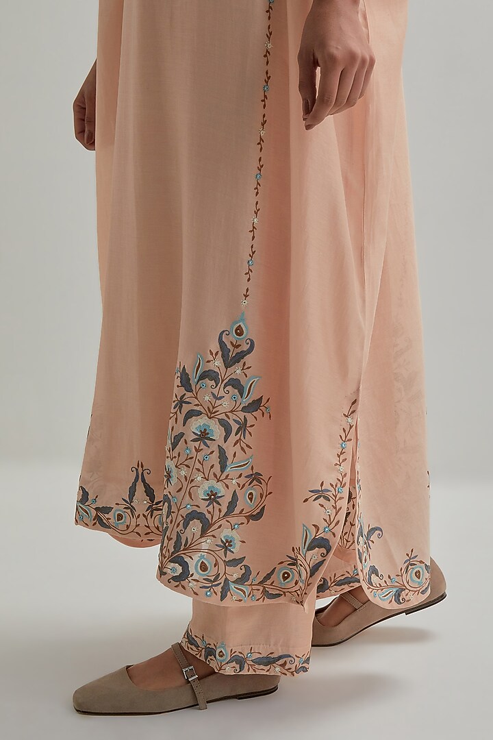 Pink Silk Chanderi Sequins Embroidered Kaftan Set by Kora at Pernia's Pop Up Shop