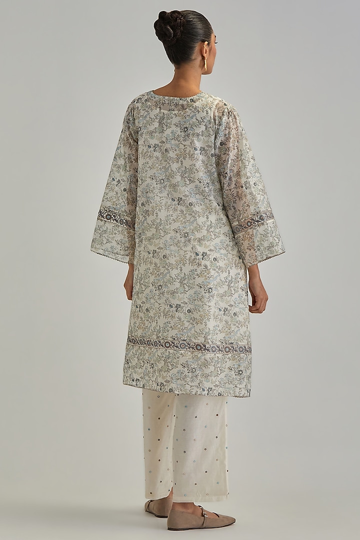 Off-White Silk Chanderi Hand Block Printed A-line Kurta Set by Kora at Pernia's Pop Up Shop