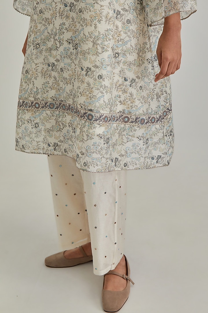 Off-White Silk Chanderi Hand Block Printed A-line Kurta Set by Kora at Pernia's Pop Up Shop