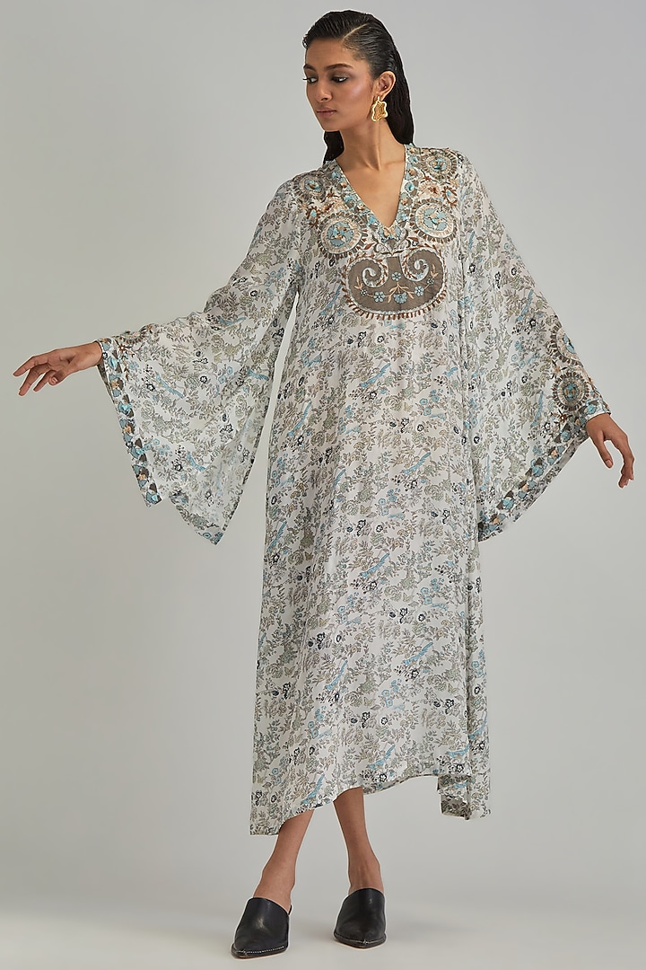 Off-White Modal Floral Applique A-Line Kaftan by Kora at Pernia's Pop Up Shop