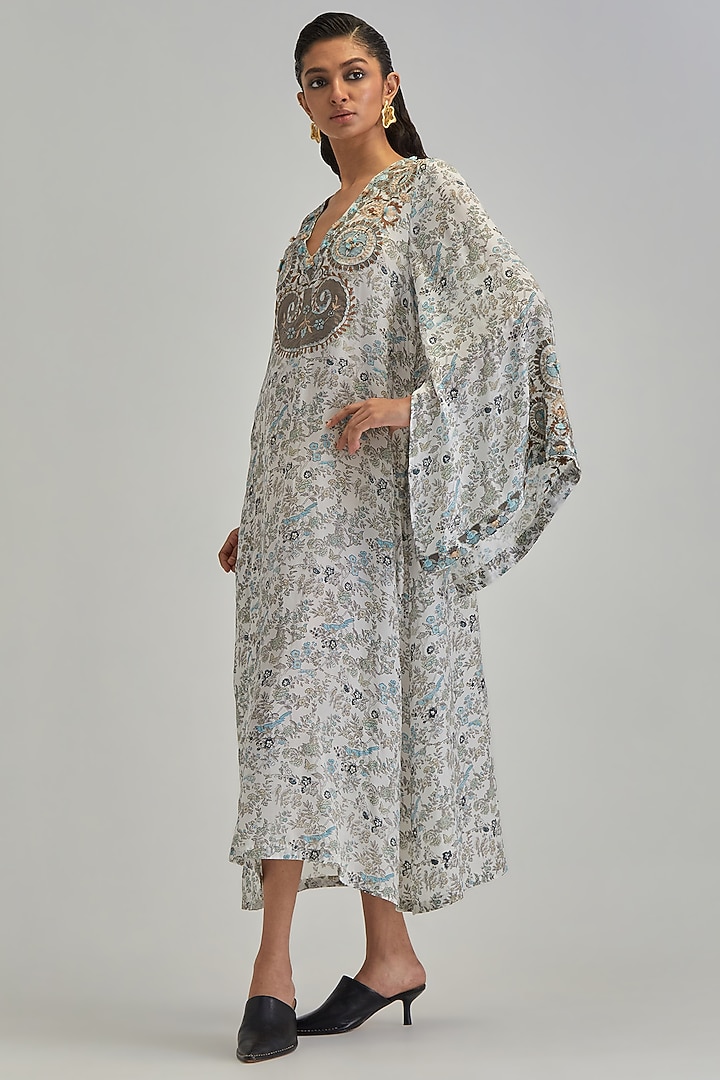 Off-White Modal Floral Applique A-Line Kaftan by Kora at Pernia's Pop Up Shop