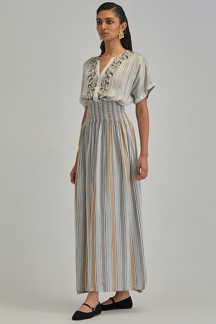 Off-White Modal Hand Block Printed Maxi Vacation Dress by Kora at Pernia's Pop Up Shop