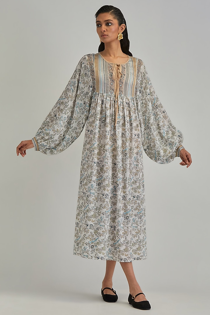 Off-White Modal Hand Block Printed Summer Dress by Kora at Pernia's Pop Up Shop