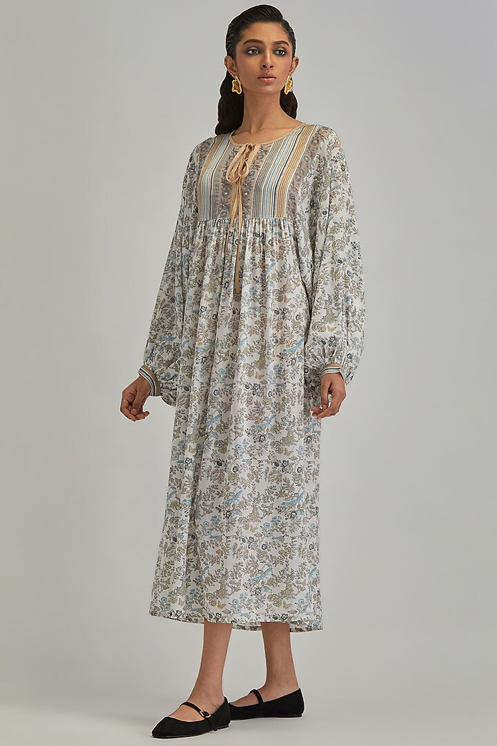 Off-White Modal Hand Block Printed Summer Dress by Kora at Pernia's Pop Up Shop