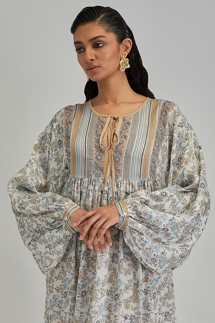 Off-White Modal Hand Block Printed Summer Dress by Kora at Pernia's Pop Up Shop