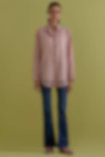 Off-White Cotton Chanderi Hand-Block Printed Shirt by Kora at Pernia's Pop Up Shop