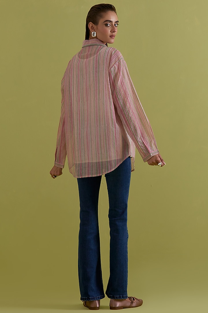 Off-White Cotton Chanderi Hand-Block Printed Shirt by Kora at Pernia's Pop Up Shop