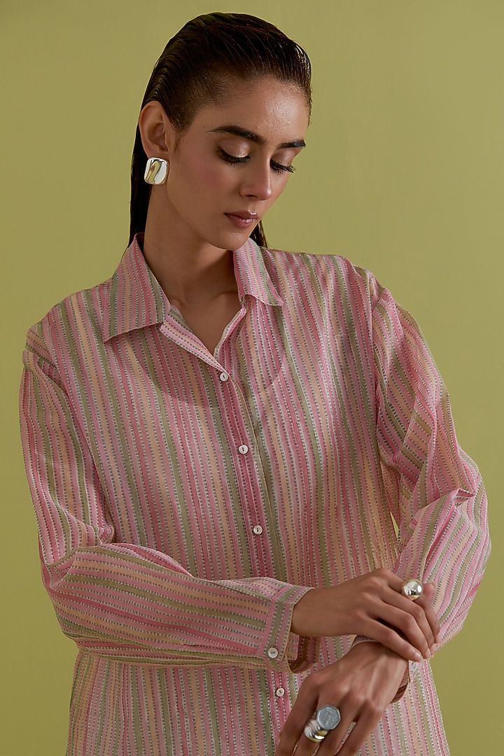 Off-White Cotton Chanderi Hand-Block Printed Shirt by Kora at Pernia's Pop Up Shop