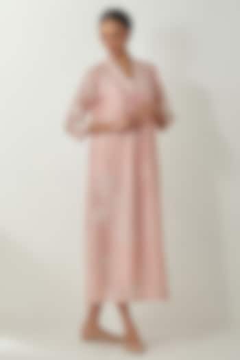 Pink Silk Chanderi Thread Embroidered Vacation Dress by Kora at Pernia's Pop Up Shop