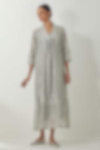 Bluish Grey Silk Chanderi Thread Embroidered Vacation Dress by Kora at Pernia's Pop Up Shop