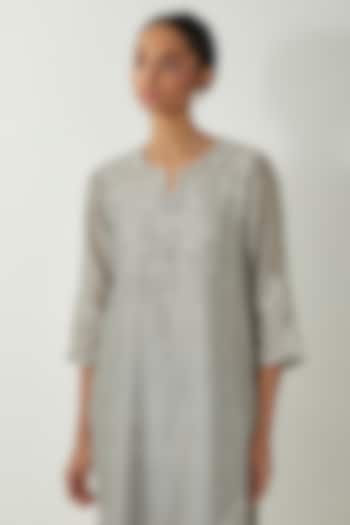 Bluish Grey Silk Chanderi Thread Embroidered Kurta Set by Kora at Pernia's Pop Up Shop