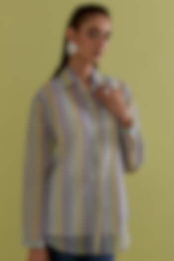 Off-White Cotton Chanderi Hand-Block Printed Shirt by Kora at Pernia's Pop Up Shop