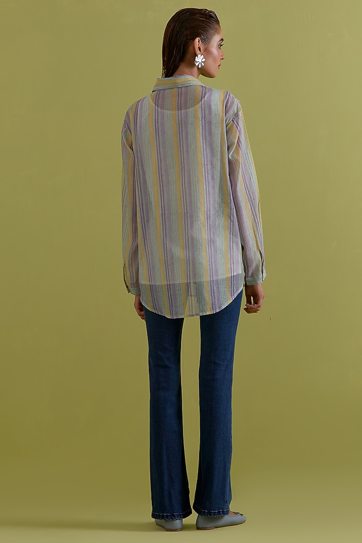 Off-White Cotton Chanderi Hand-Block Printed Shirt by Kora at Pernia's Pop Up Shop