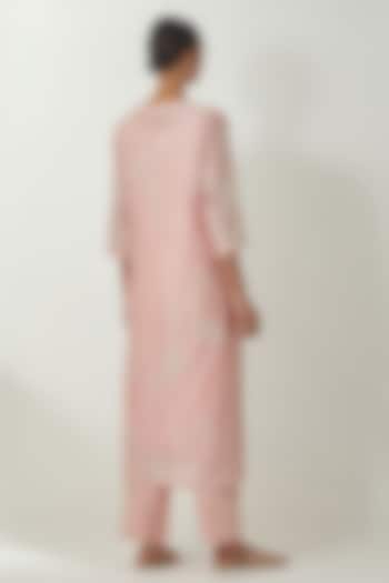 Pink Silk Chanderi Thread Embroidered Kurta Set by Kora at Pernia's Pop Up Shop
