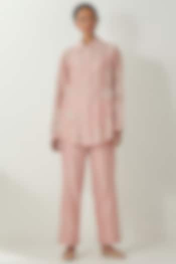 Pink Silk Chanderi Thread Embroidered Co-Ord Set by Kora at Pernia's Pop Up Shop